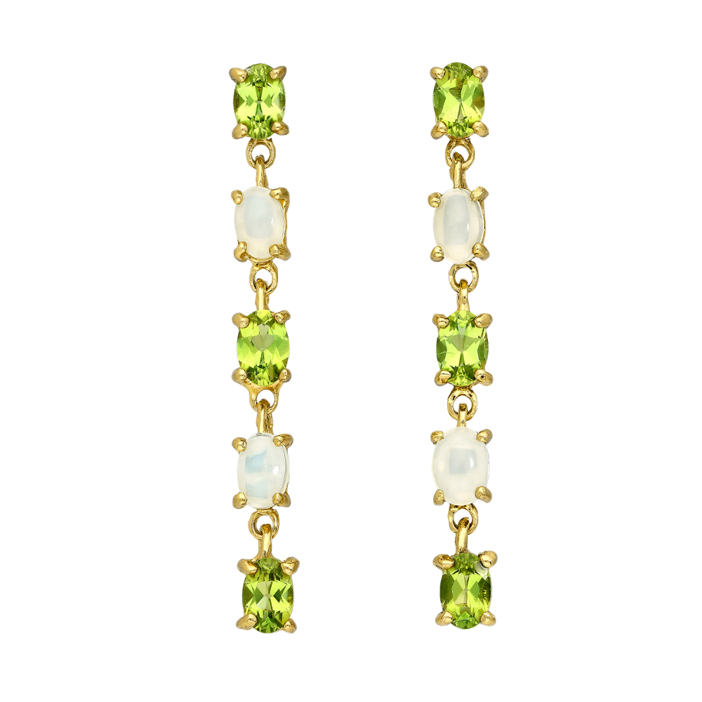 Sterling Silver Gold Plated Ethiopian Opal & Peridot Oval Drop Earrings