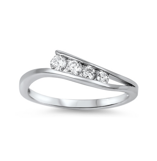 Sterling Silver & CZ Curved Journey Ring