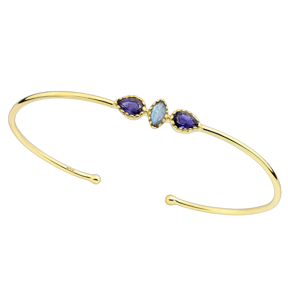 Sterling Silver & Gold Plated Purple Teardrop & Labradorite Cuff Bracelet