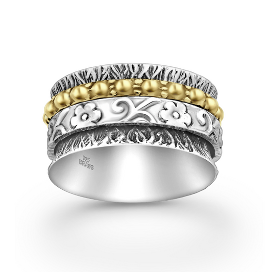 Sterling Silver & Brass Flower Spinner Ring