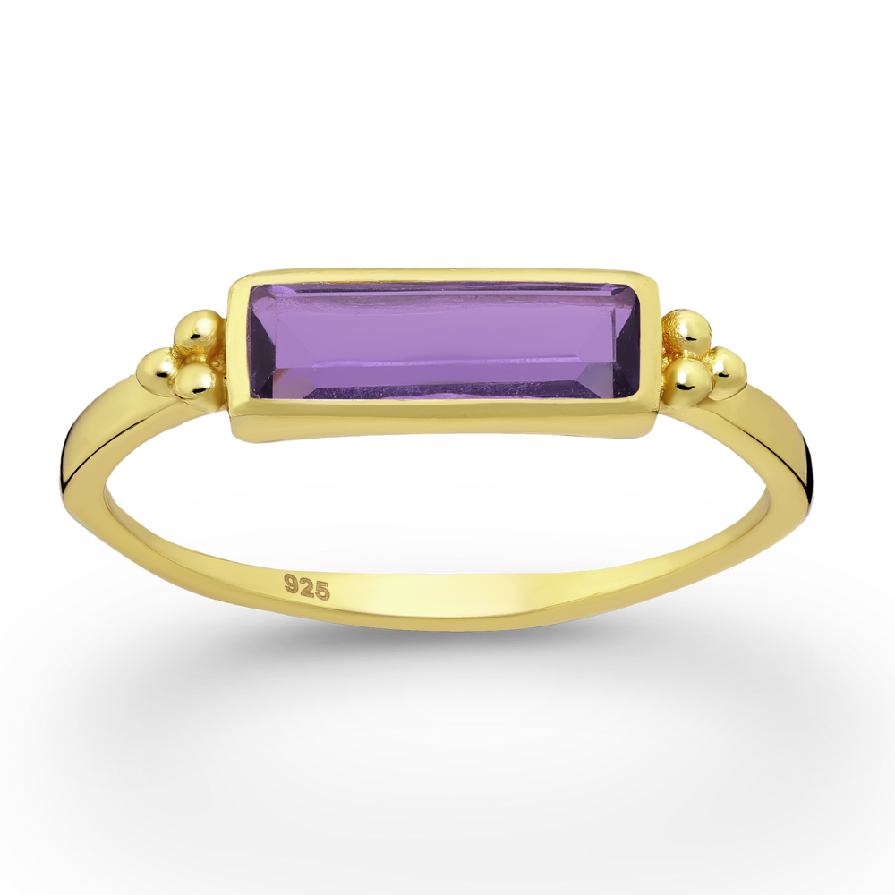 Sterling Silver 18kt Gold Plated Rectangular Amethyst Ring