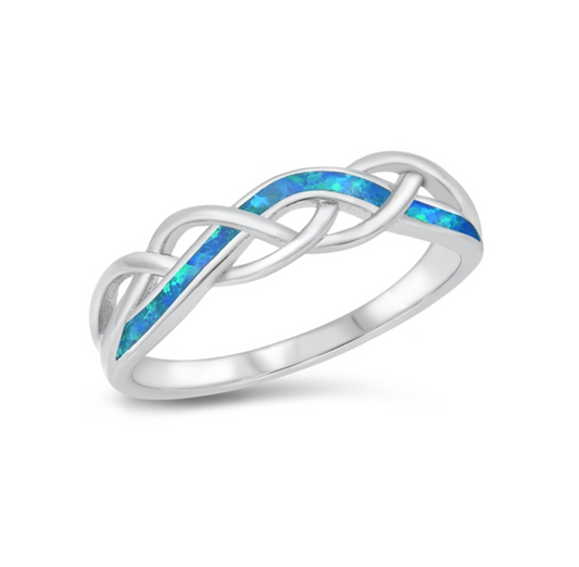 Sterling Silver & Blue Lab Opal Braided Ring