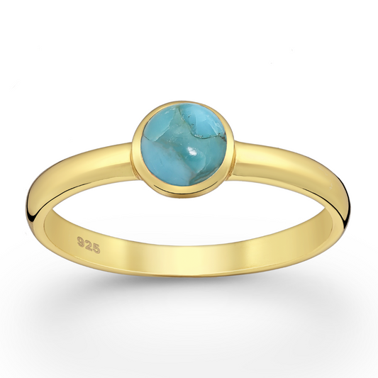 Sterling Silver 18kt Gold Plated & Circular Turquoise Ring