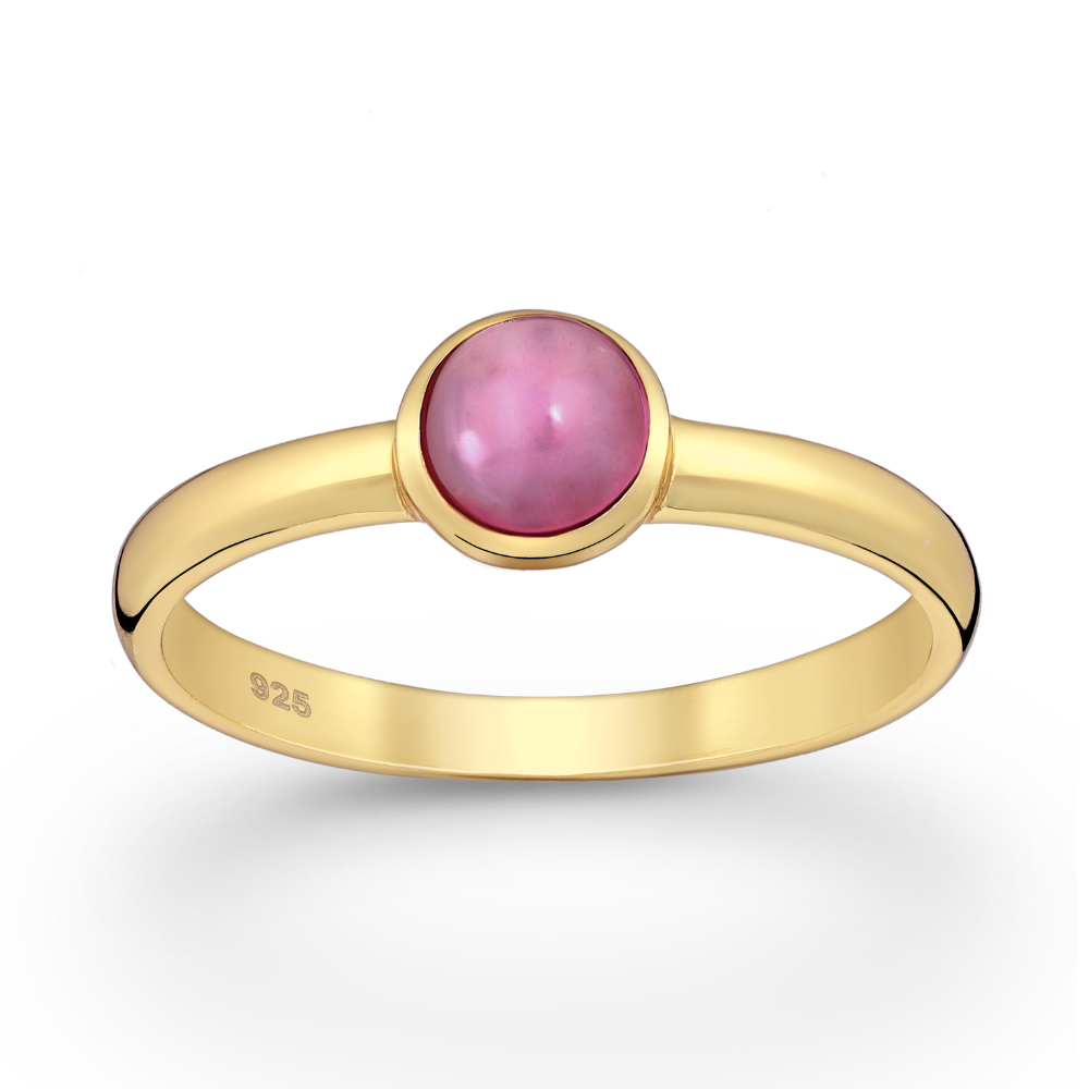 Sterling Silver 18kt Gold Plated & Pink Tourmaline Circular Ring