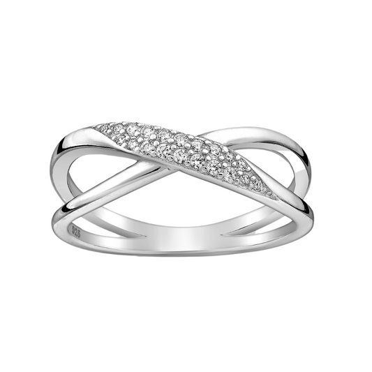 Sterling Silver & CZ Pave Open Crossover Ring