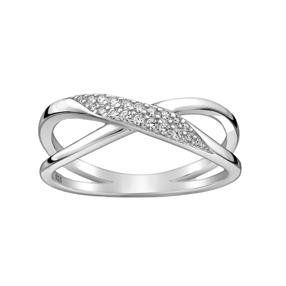 Sterling Silver & CZ Pave Open Crossover Ring