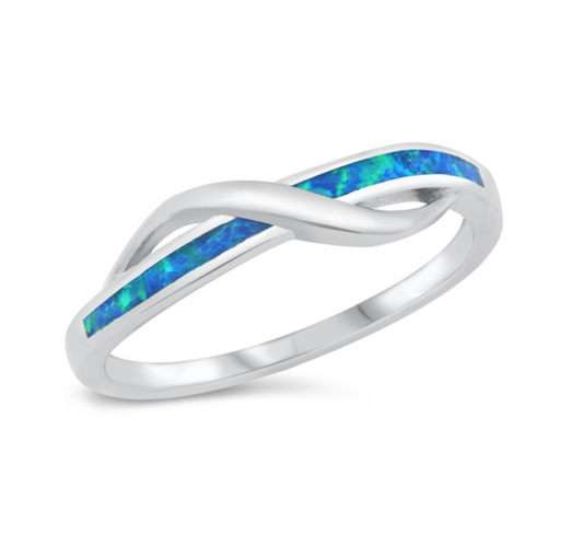 Sterling Silver & Blue lab Opal Curved Ring