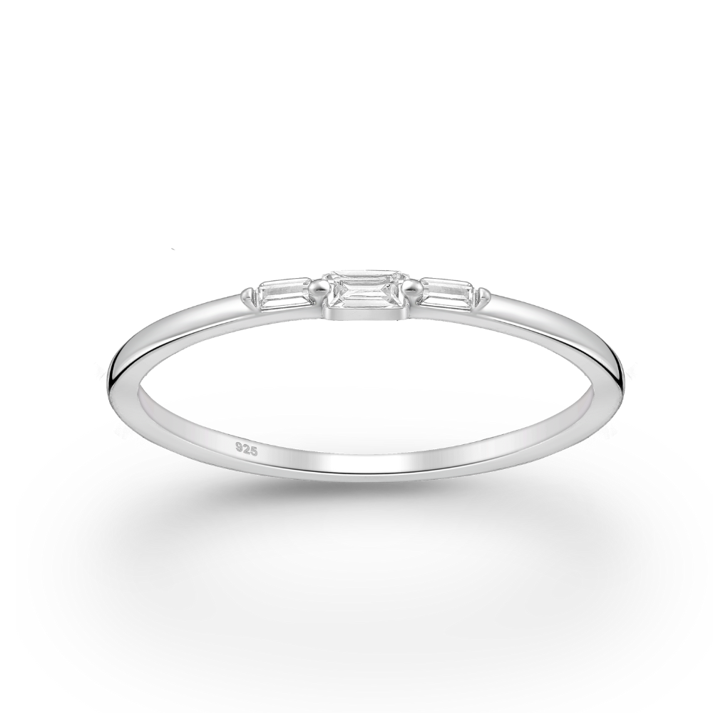 Sterling Silver & CZ Dainty Triple Baguette Ring