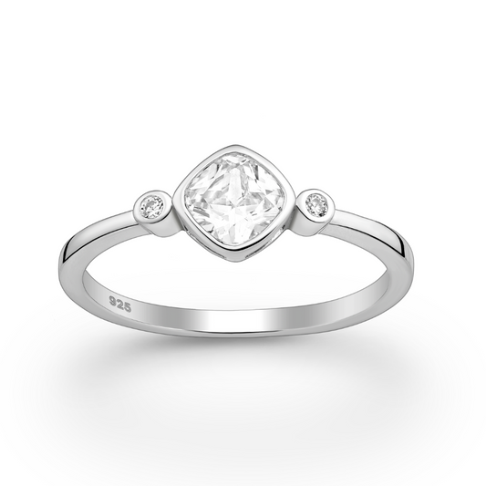 Sterling Silver Dainty CZ & Diamong Shaped Ring