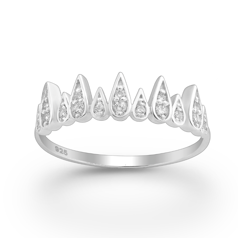 Sterling Silver Staggered CZ Teardrops Tiara Ring