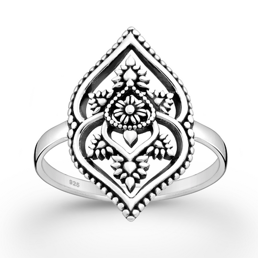 Sterling Silver Oxidized Ornate Mandala Statement Ring