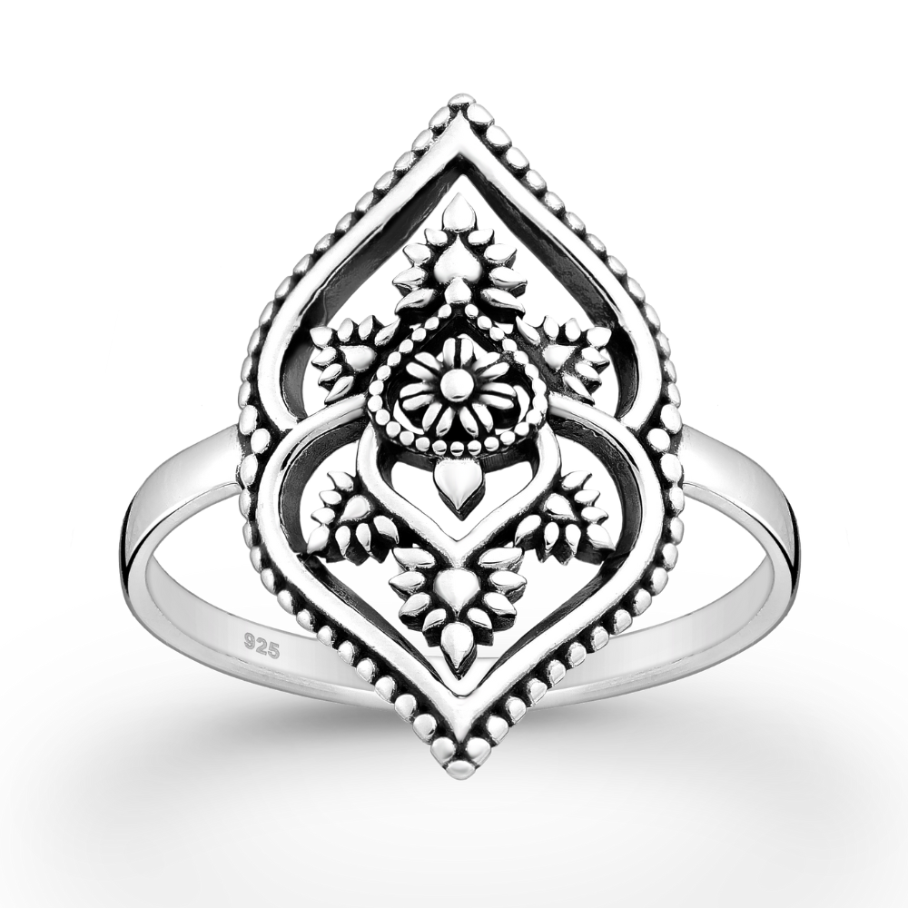 Sterling Silver Oxidized Ornate Mandala Statement Ring (31823-128)