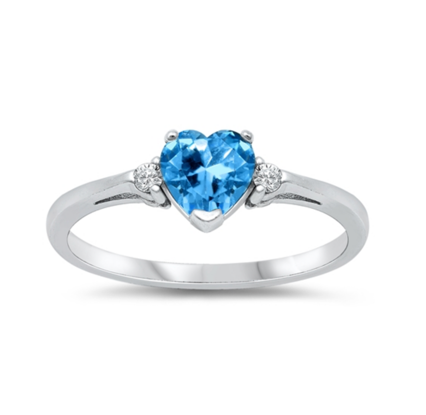 Sterling Silver & Blue Topaz CZ Heart Ring