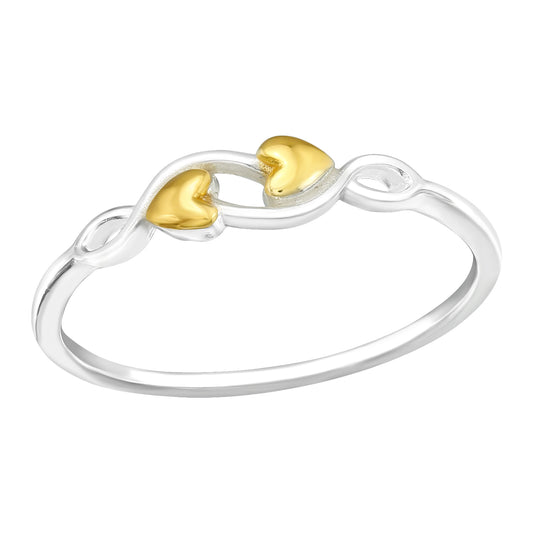 Sterling Silver & Gold Plated Dual Hearts and Infinity Ring