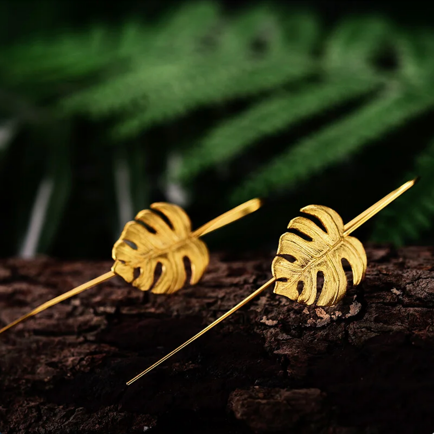 Sterling Silver Gold Plated Palm Leaf Threader Earrings