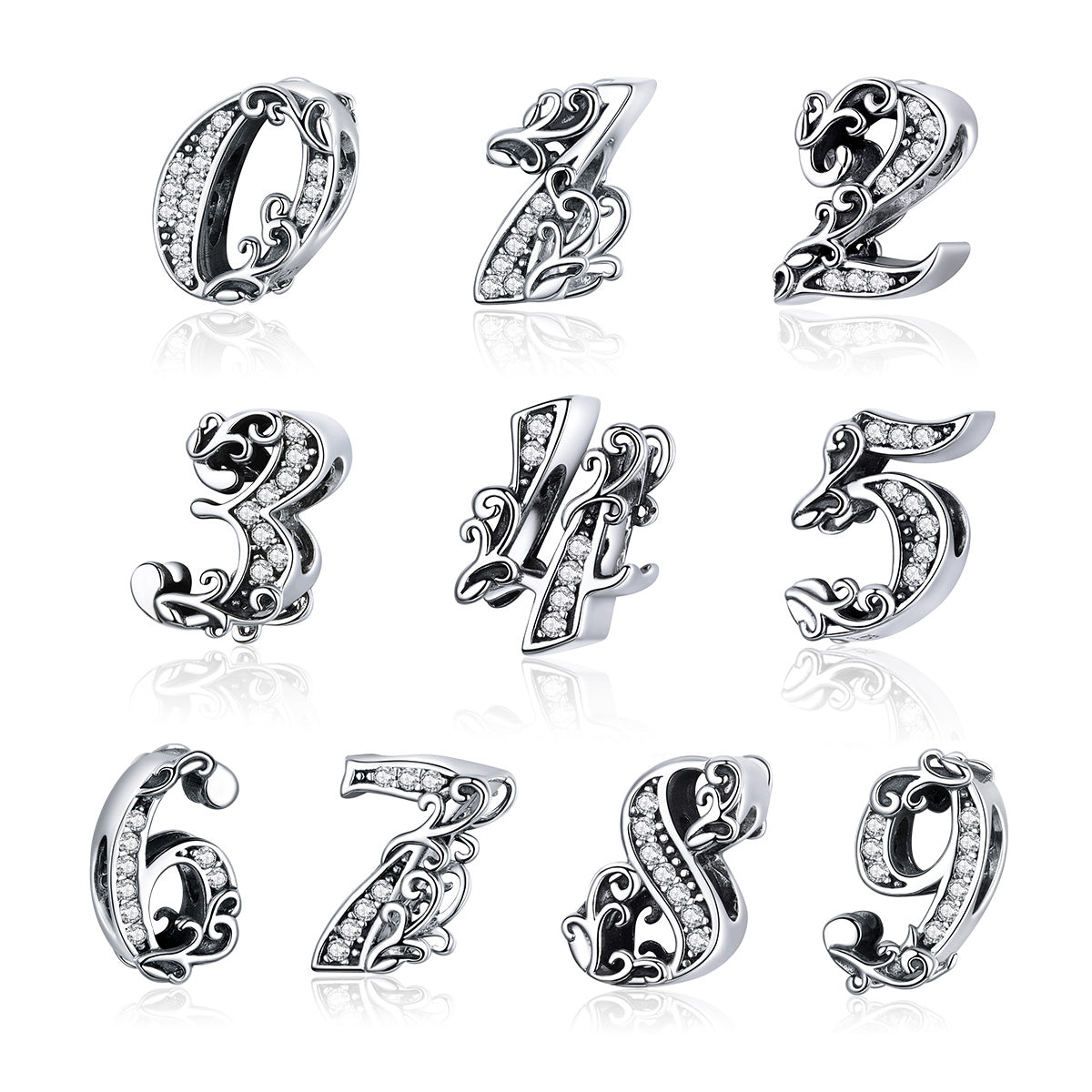 Cubic Zirconia & Sterling Silver Number Charm