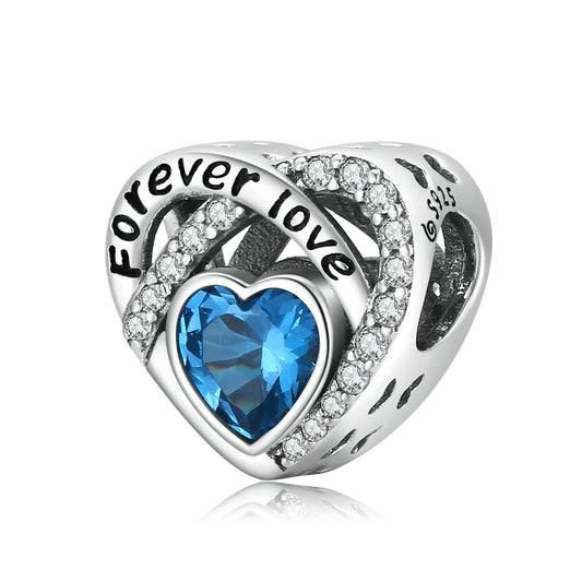 Blue Cubic Zirconia & Sterling Silver 'Forever Love' Charm