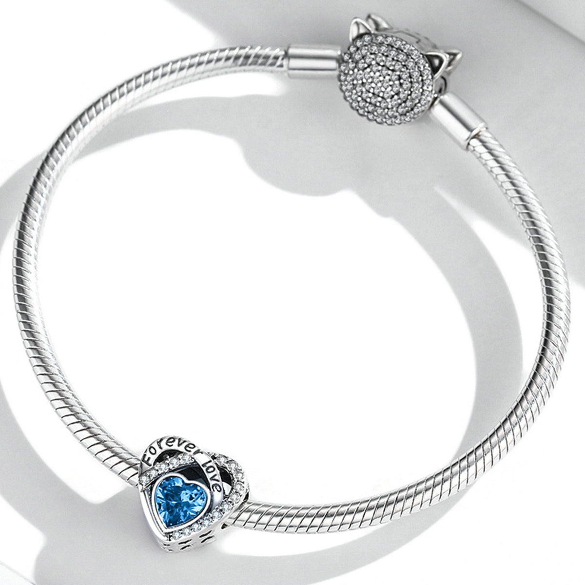 Blue Cubic Zirconia & Sterling Silver 'Forever Love' Charm