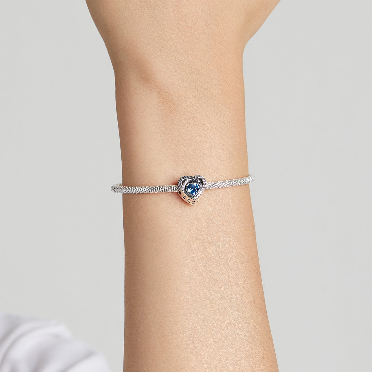 Blue Cubic Zirconia & Sterling Silver 'Forever Love' Charm