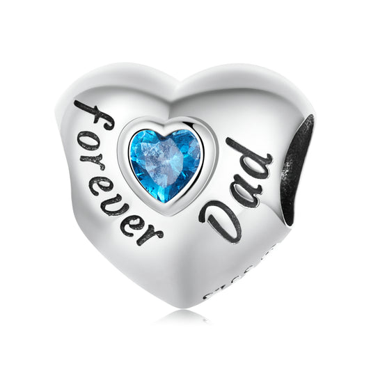 Blue Cubic Zirconia & Sterling Silver 'Forever Dad' Heart Charm