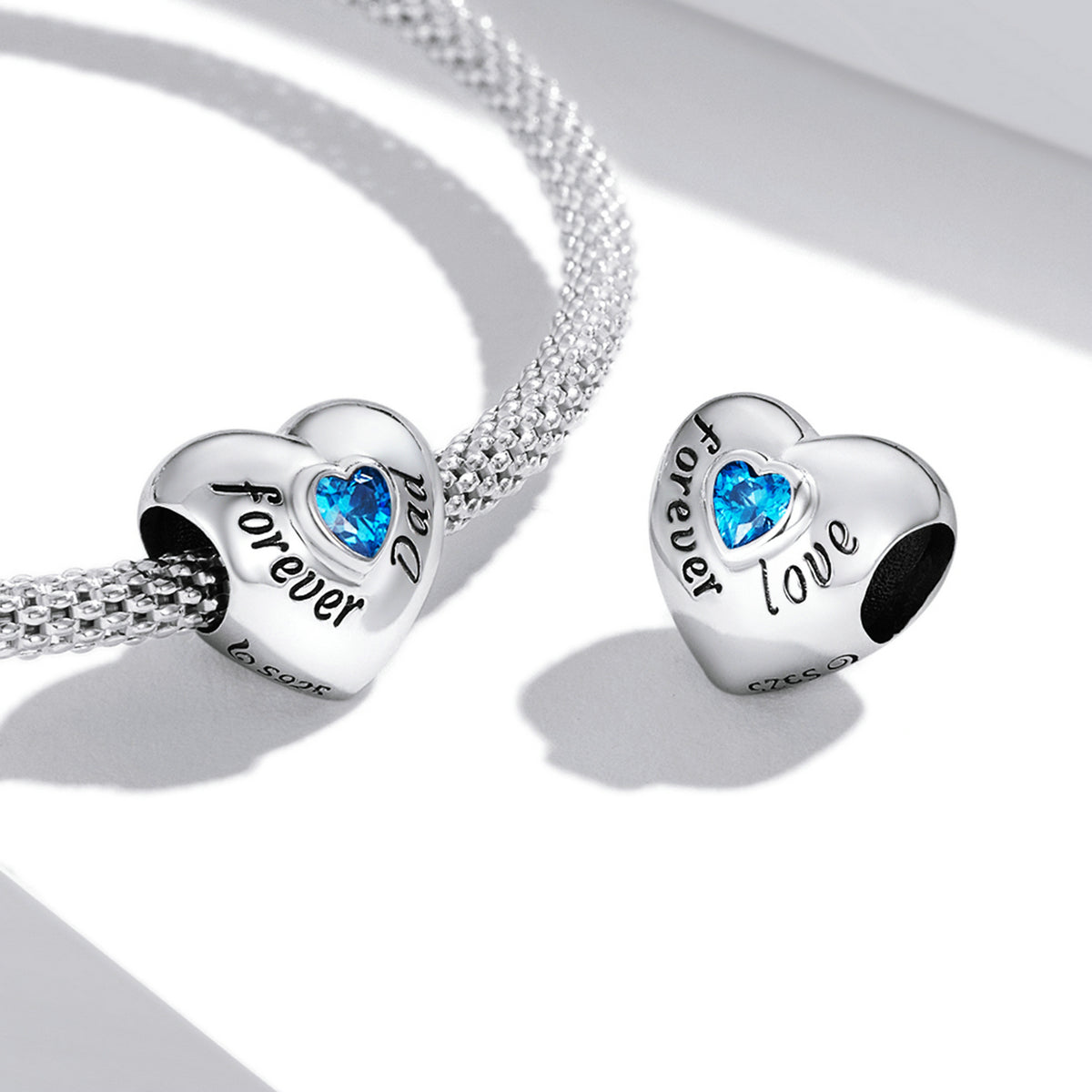 Blue Cubic Zirconia & Sterling Silver 'Forever Dad' Heart Charm