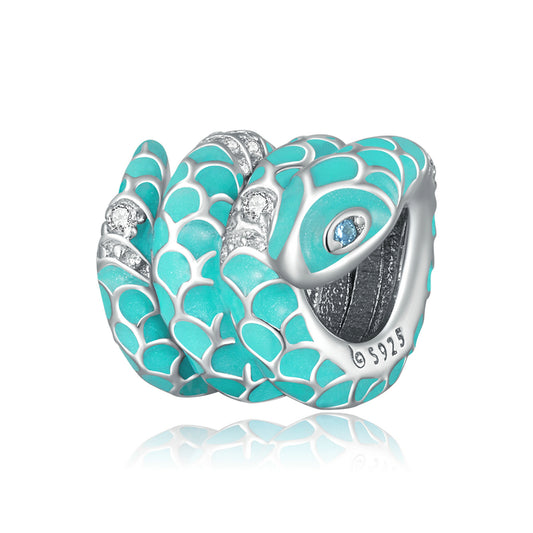 Turquoise Cubic Zirconia & Sterling Silver Coiled Snake Charm