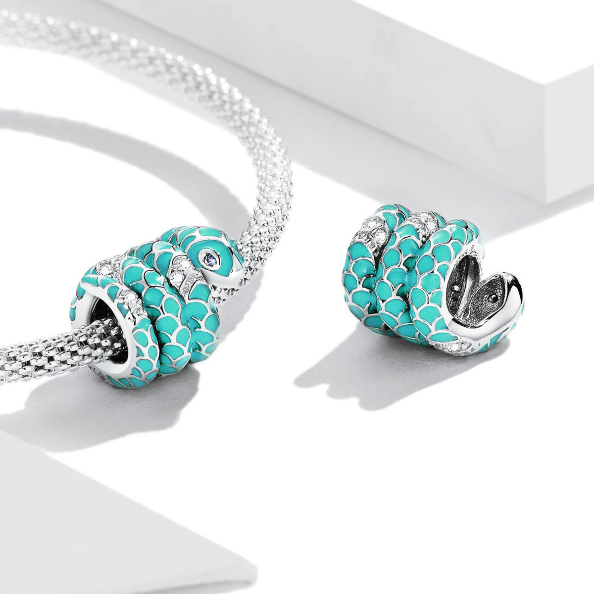 Turquoise Cubic Zirconia & Sterling Silver Coiled Snake Charm