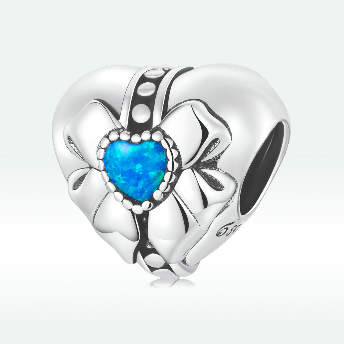 Blue Cubic Zirconia & Sterling Silver Blue Bow Heart Charm