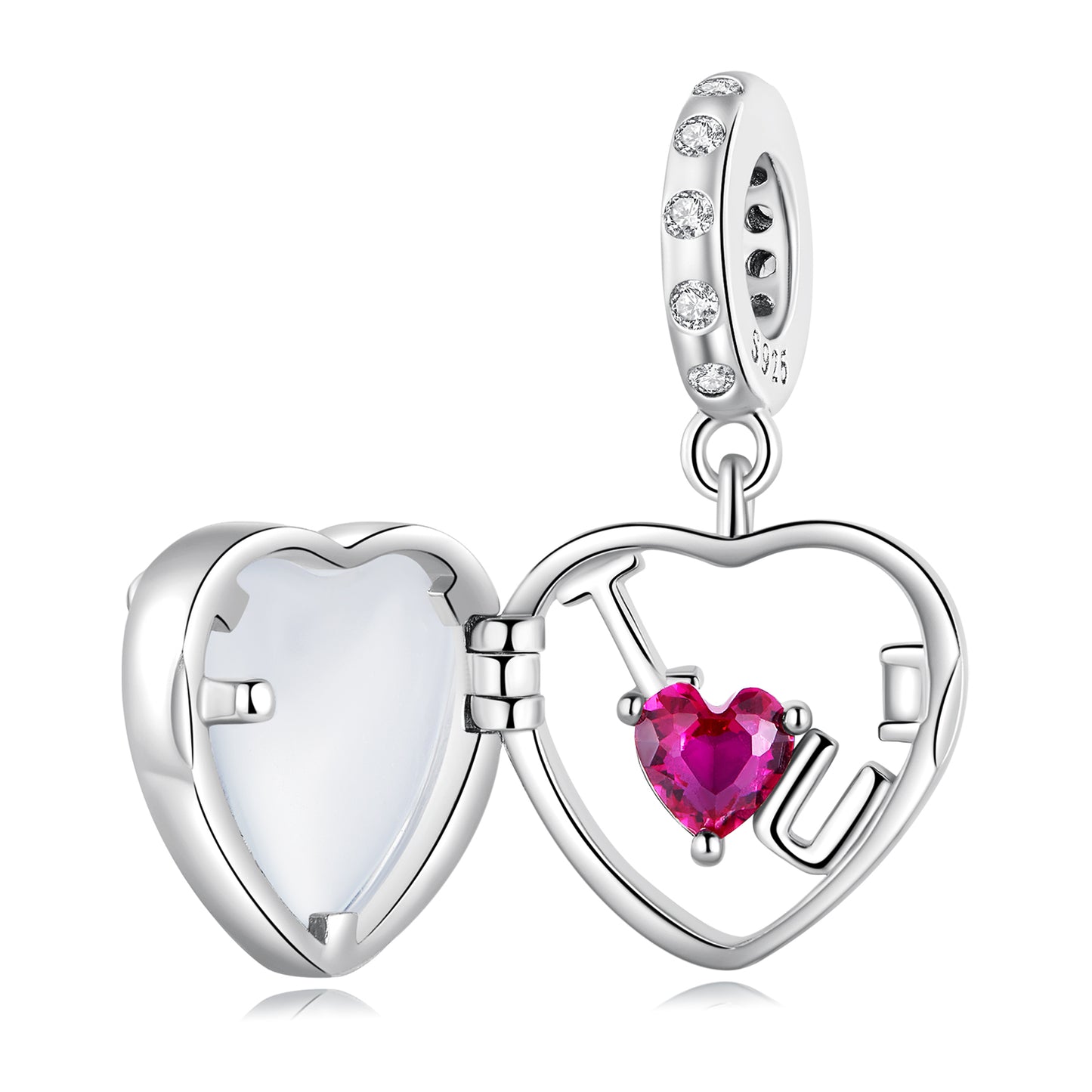 Fuchsia Cubic Zirconia & Sterling Silver 'Heart You' Locket Charm