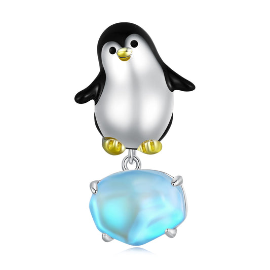 Sterling Silver Penguin On Ice Charm