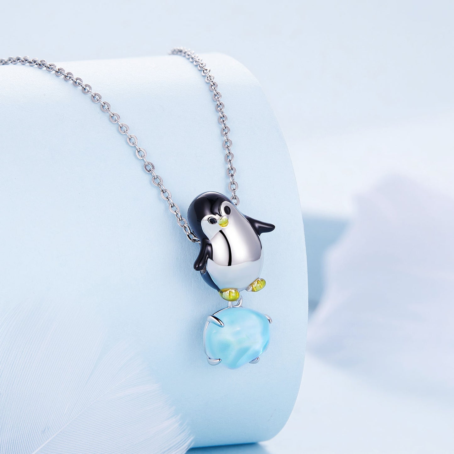 Sterling Silver Penguin On Ice Charm