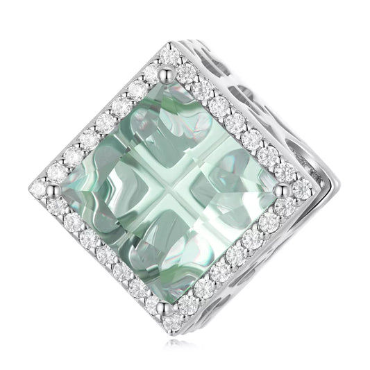 Light Green Cubic Zirconia & Sterling Silver Square Pavé Charm