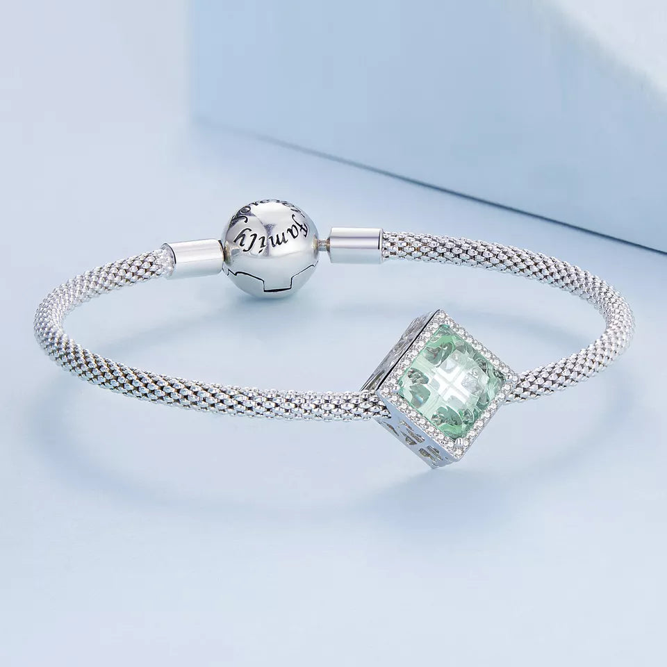 Light Green Cubic Zirconia & Sterling Silver Square Pavé Charm