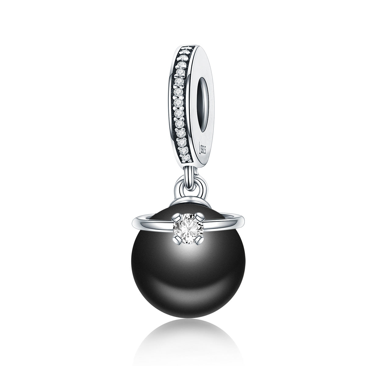 Cubic Zirconia & Black Bead Ring Charm