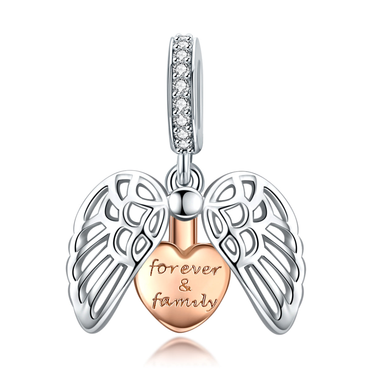 Sterling Silver 'Forever Family' Heart & Angel Wing Charm