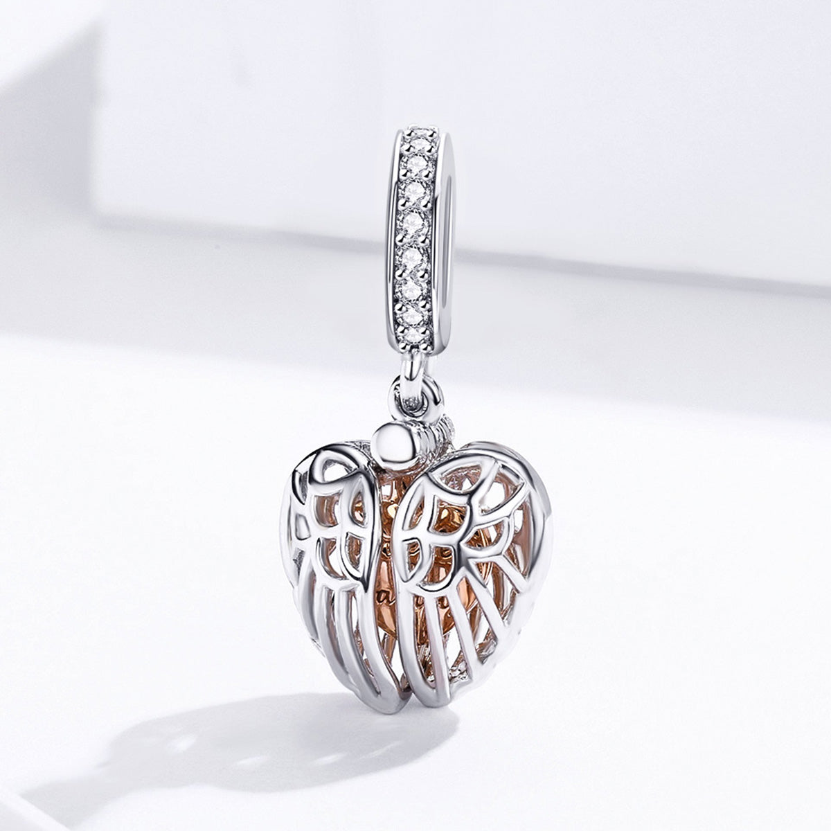 Sterling Silver 'Forever Family' Heart & Angel Wing Charm