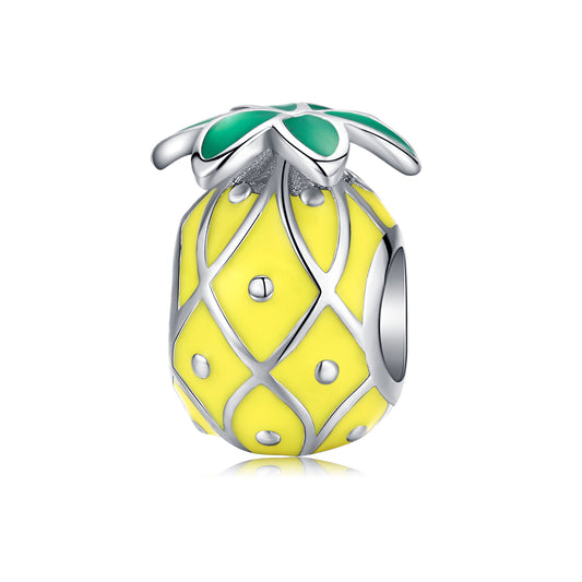 Yellow Enamel & Sterling Silver Pineapple Charm