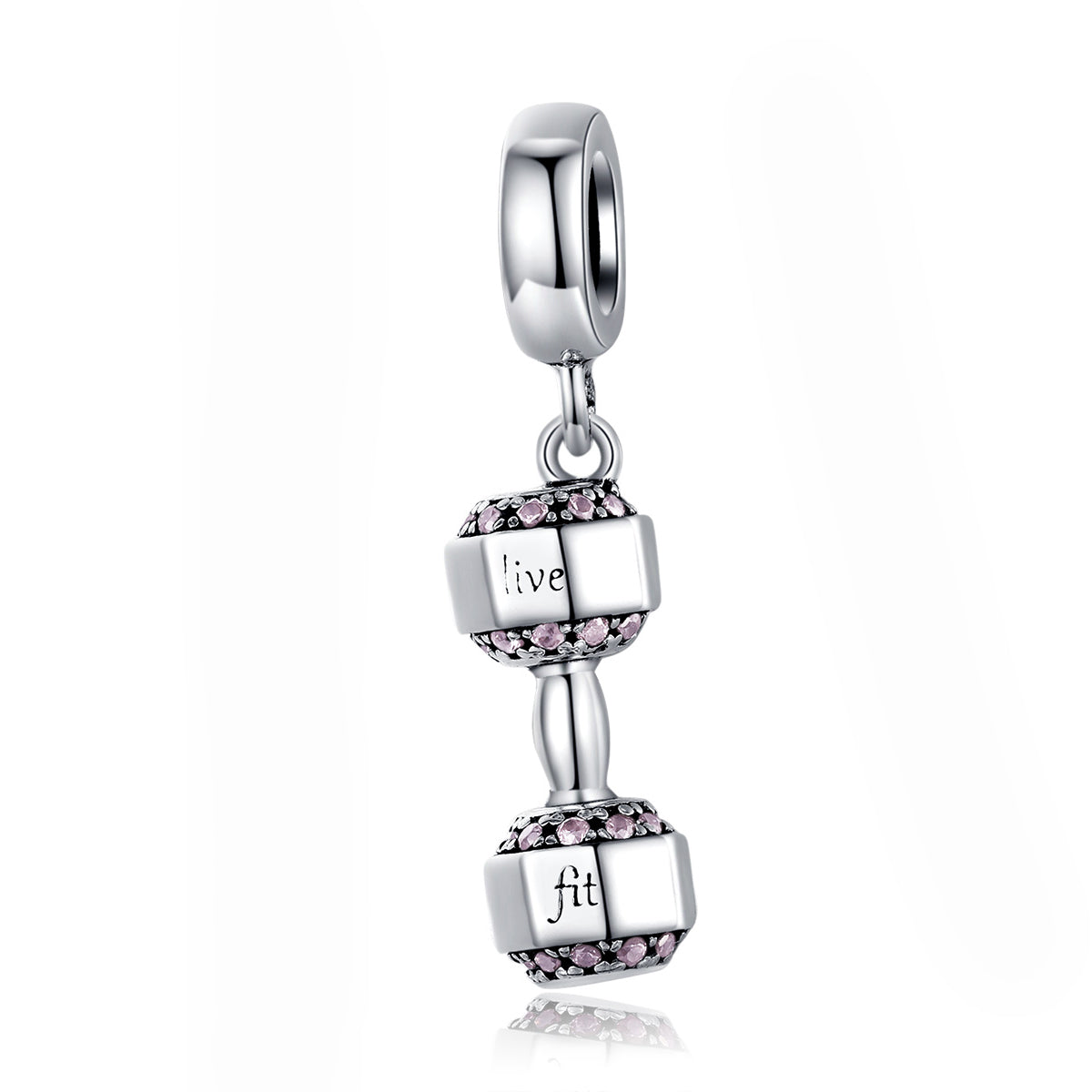 Cubic Zirconia & Sterling Silver Dumbbell Charm