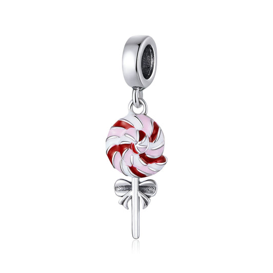 Red Enamel & Sterling Silver Lollipop Charm