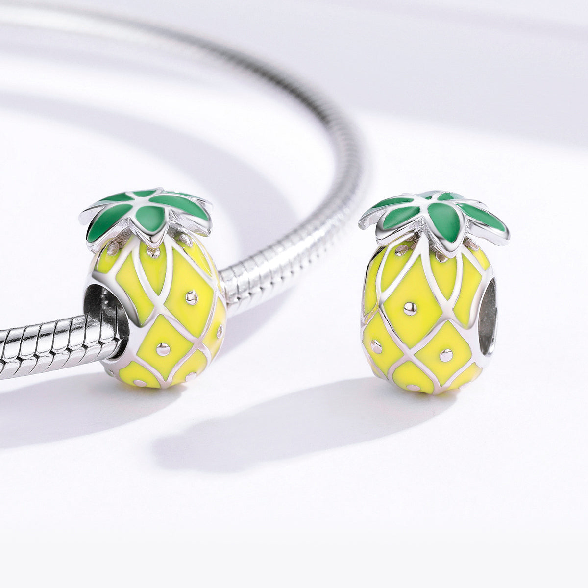 Yellow Enamel & Sterling Silver Pineapple Charm