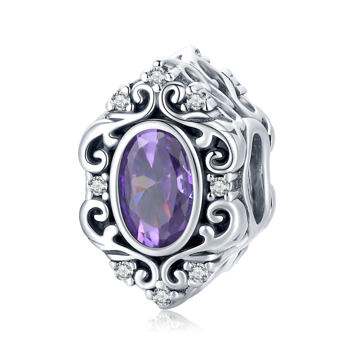 Purple Cubic Zirconia & Sterling Silver Filigree Charm