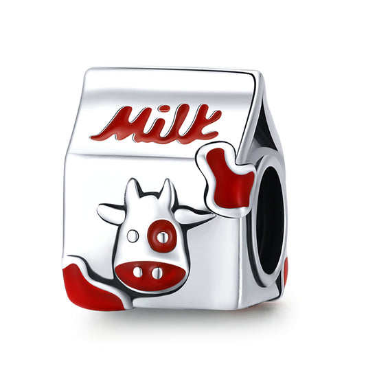 White & Red Sterling Silver Milk Carton Charm