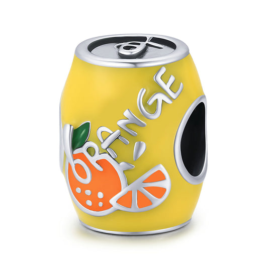 Yellow Enamel & Sterling Silver Orange Can Drink