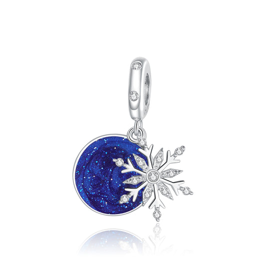 Blue Cubic Zirconia & Sterling Silver Disk & Snowflake Charm