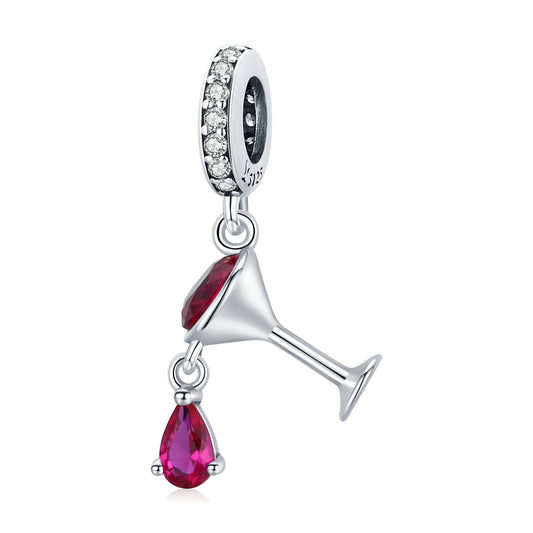 Fuchsia Cubic Zirconia & Sterling Silver Cocktail Drink Charm