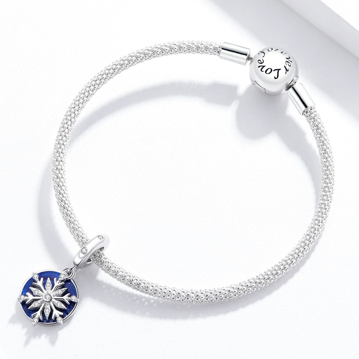 Blue Cubic Zirconia & Sterling Silver Disk & Snowflake Charm