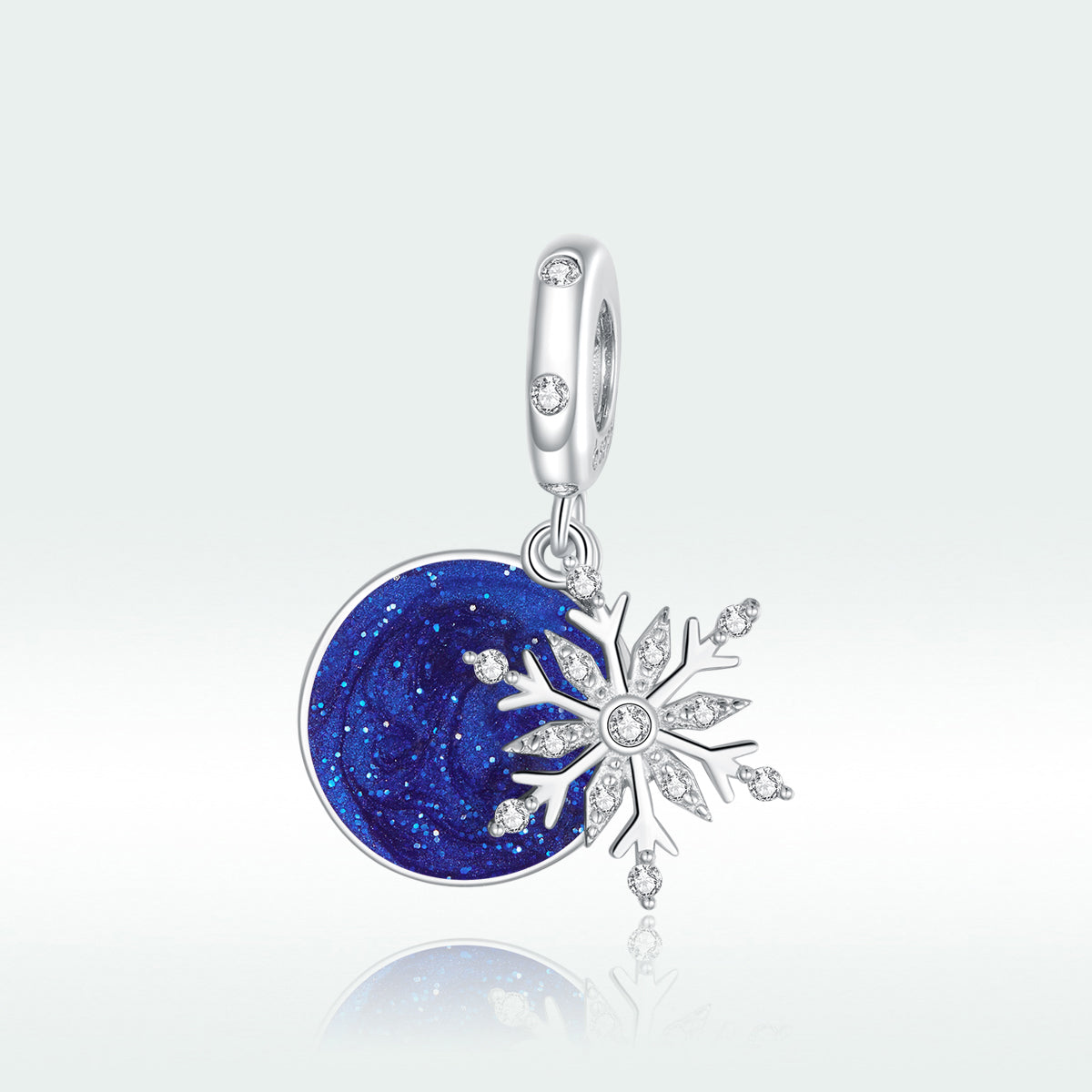 Blue Cubic Zirconia & Sterling Silver Disk & Snowflake Charm