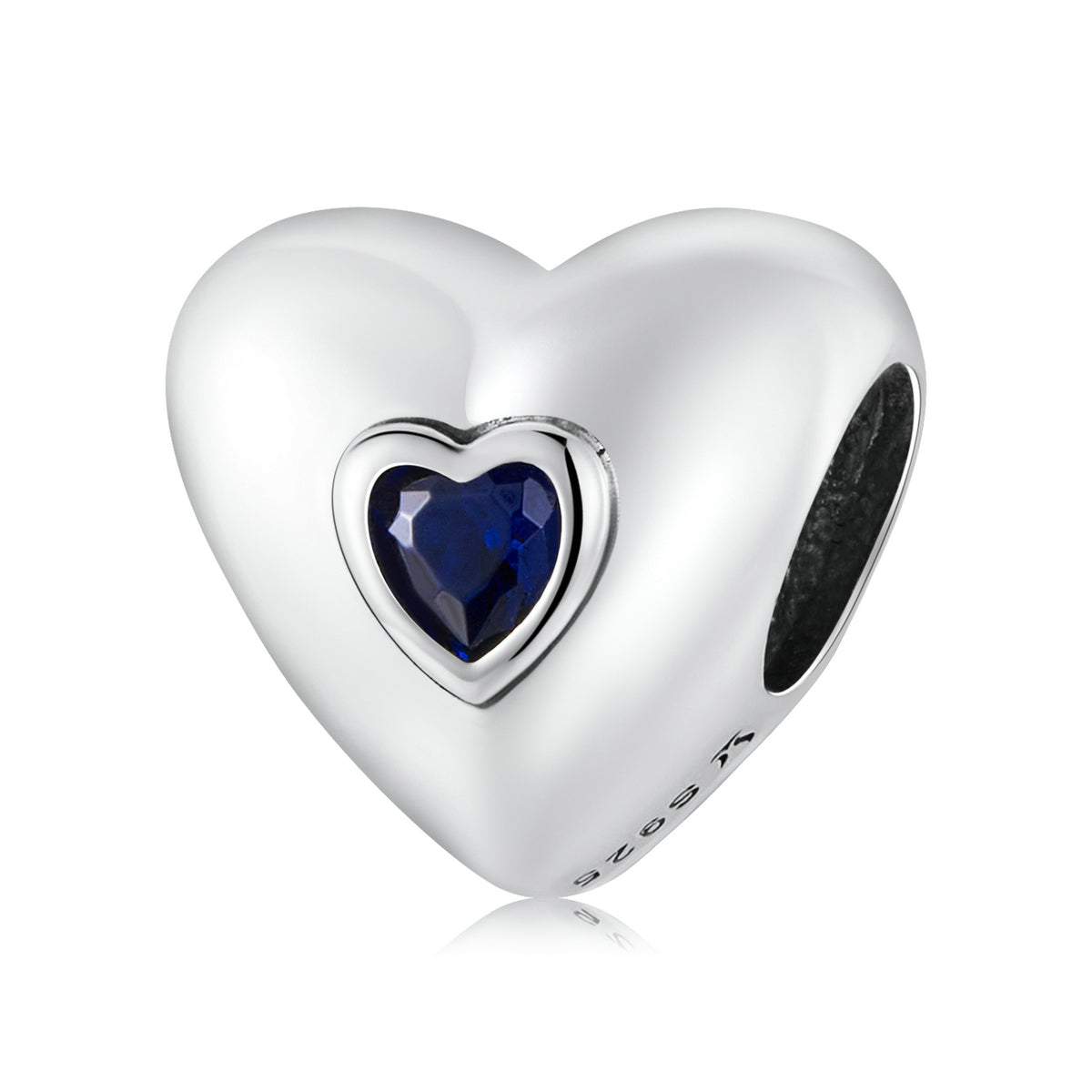 Blue Cubic Zirconia & Sterling Silver Heart In Heart Charm