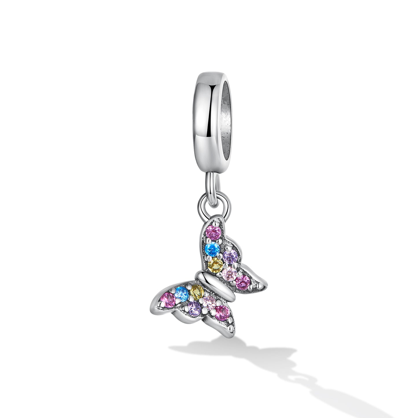 Pink & Purple Cubic Zirconia & Sterling Silver Butterfly Charm