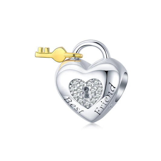 Cubic Zirconia & Sterling Silver Lock & Key Charm